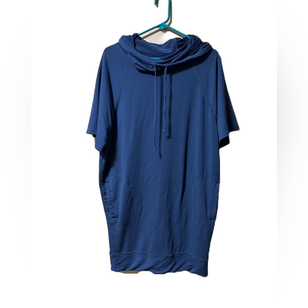 Prana Hoodie Shirt Dress Small Womens Blue Pullover Short Sleeve Casual Cotton
